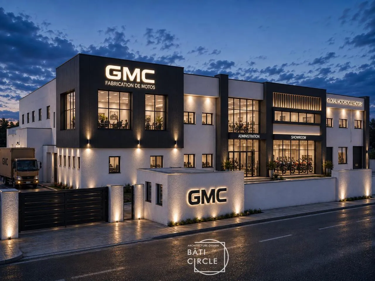 Façade du siège et showroom GMC Motors